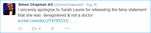 Simon Chapman's tweet